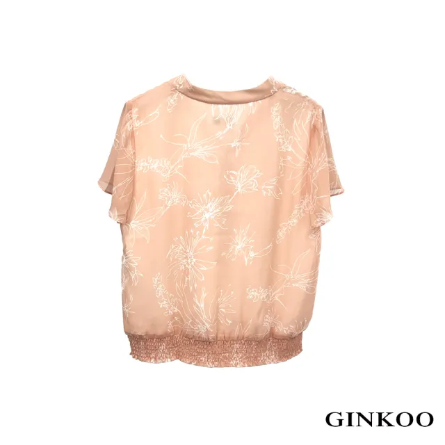 【GINKOO 俊克】前綁帶下擺縮口印花上衣