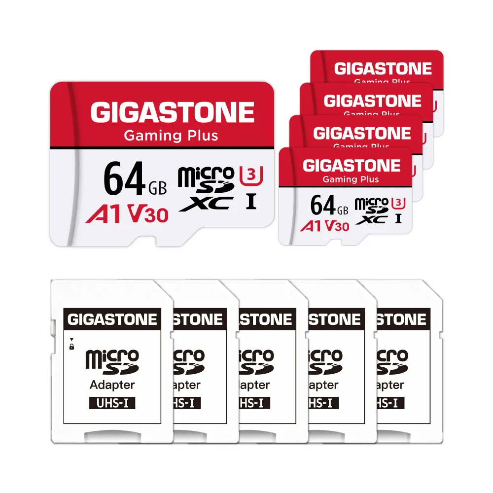 【Gigastone 立達國際】5入組 Gaming Plus microSDXC UHS-Ⅰ U3 A1V30 64GB遊戲專用記憶卡(Switch/GoPro)