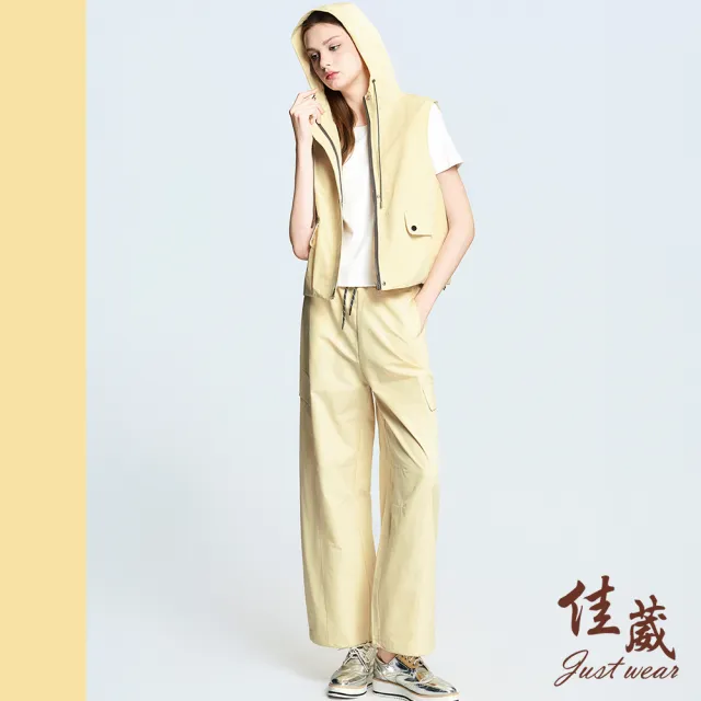 【Just Wear 佳葳】奶油黃工裝三件式套裝(女上衣/女上著/短袖/素色/口袋/套裝/背心/工裝褲)