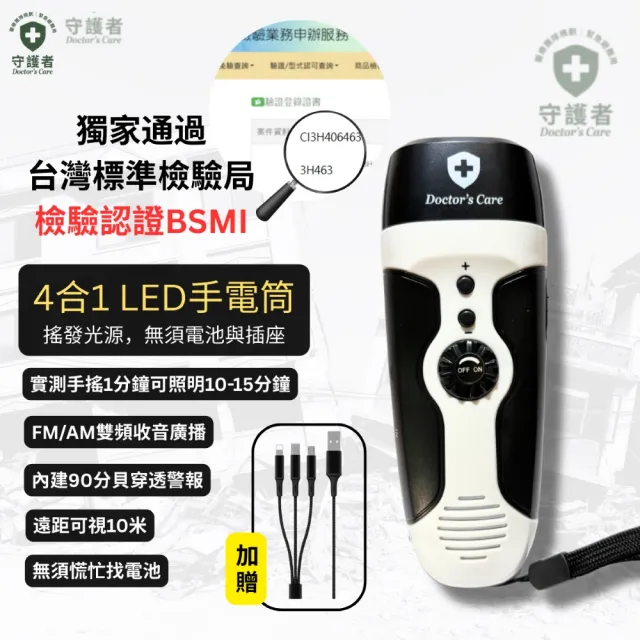 【Doctor’s Care 守護者】緊急避難包＋醫療急救包｜BSMI手搖發電收音機｜地震・颱風・停電必備防災包