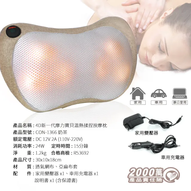 【Concern 康生】4D摩力紓壓揉捏溫熱按摩枕/肩頸按摩器(CON-1366)