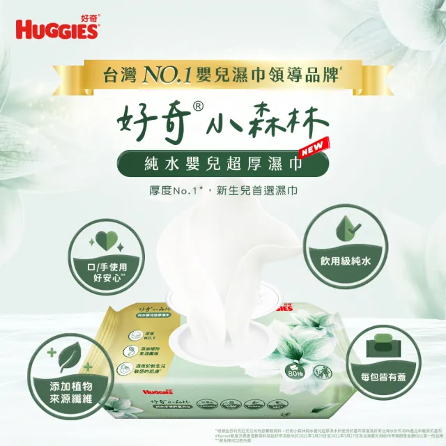 【HUGGIES 好奇】小森林純水嬰兒超厚濕巾80抽x12包x2箱(共24包)