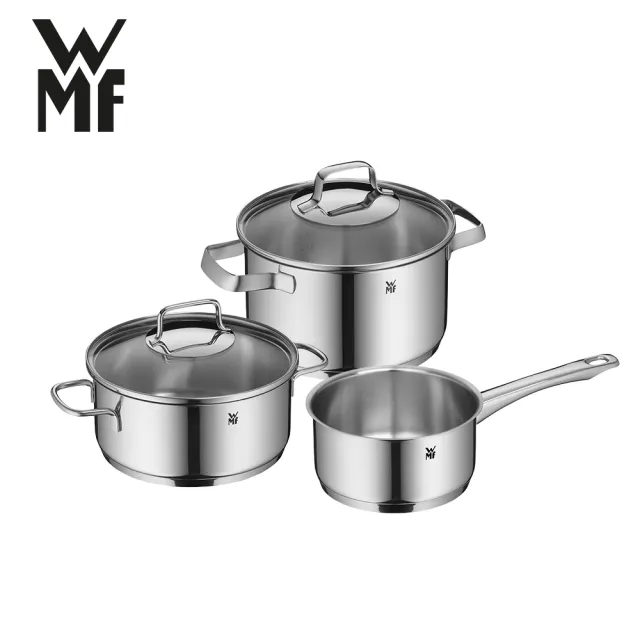 【WMF】不鏽鋼湯鍋家庭必備組(Belmonte高身湯鍋20cm+Astoria低身湯鍋20cm+單柄鍋16cm)