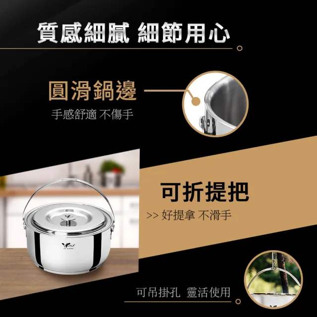 【Buffalo 牛頭牌】加厚底耐燒調理鍋三入組(304不鏽鋼鍋/16cm+20cm+22cm/IH.電磁爐可/提把湯鍋)