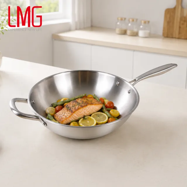 【LMG】台灣製複合金高級不鏽鋼單柄炒鍋32cm含蓋(不挑爐具)