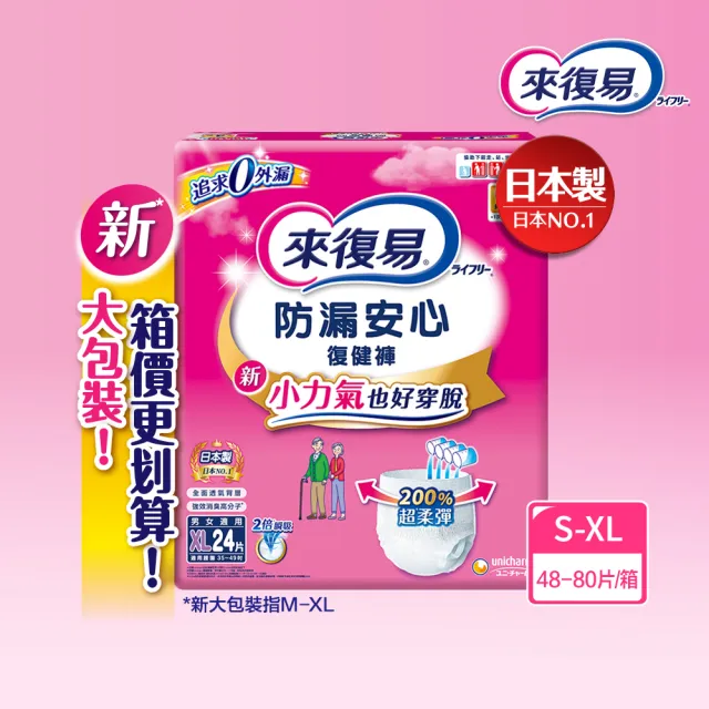 分次配【來復易】防漏安心復健褲S-XL 箱購(成人紙尿褲/褲型紙尿褲)