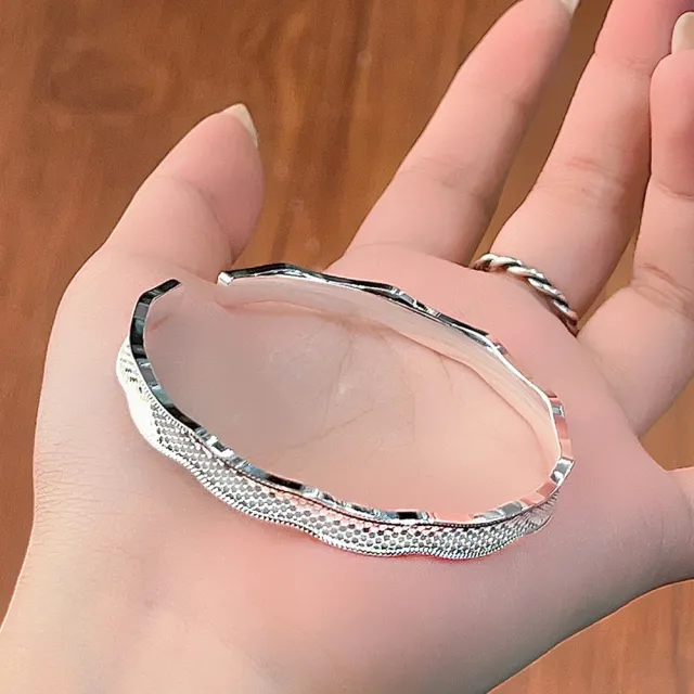 【桃花源創意工坊】碎冰冰波浪S999銀開口手鐲女滿天星手環輕奢精緻高級簡約手鍊