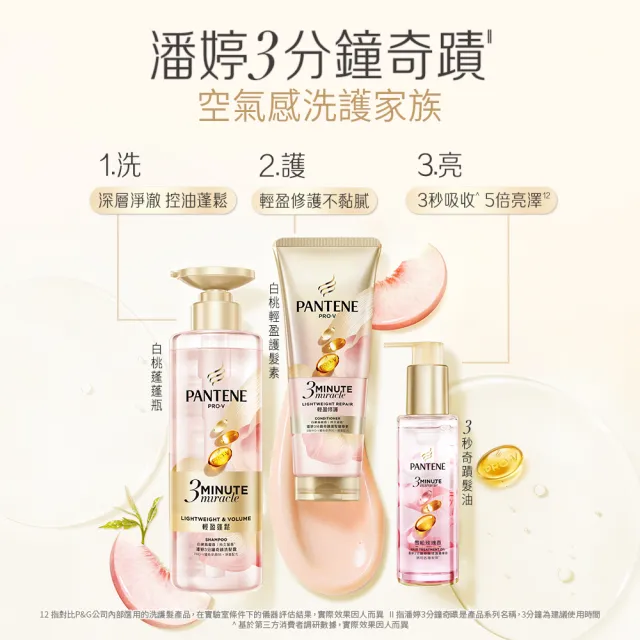 【PANTENE 潘婷】新品上市 3分鐘奇蹟護髮精華護髮素180mlx3入 (白桃烏龍/茉莉山茶/輕盈/染燙/乳液/多效)