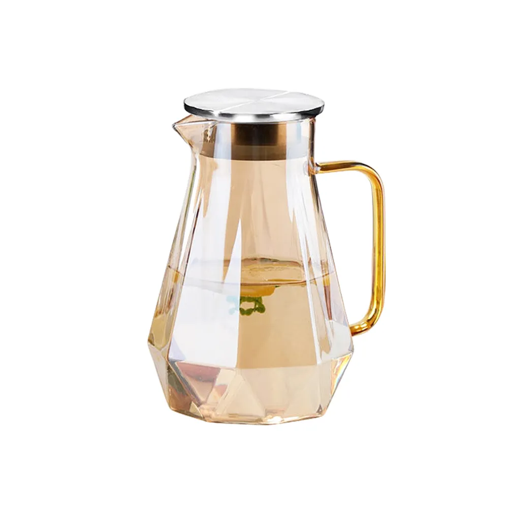 【日本FOREVER】耐熱玻璃時尚鑽石紋玫瑰金不鏽鋼把手水壺(1800ML)