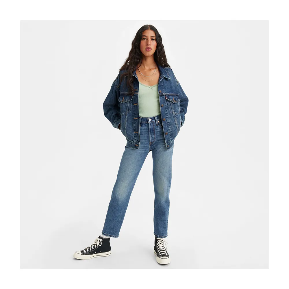 【LEVIS】女 501Crop高腰合身直筒牛仔長褲/精工中藍染刷白/及踝款/彈性布料 熱賣單品 36200-0291
