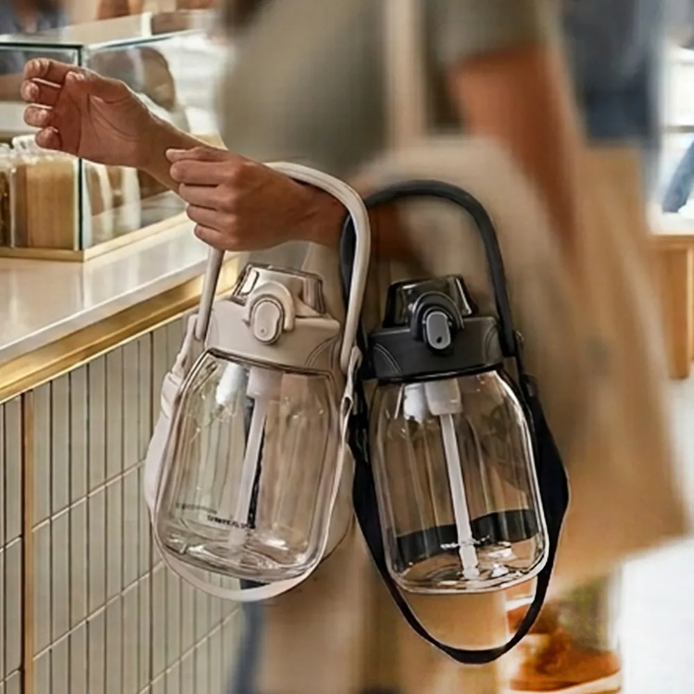 【THERMOcafe 凱菲】附背帶附吸管可提式彈蓋隨手瓶1000ml(TCTS-1000)