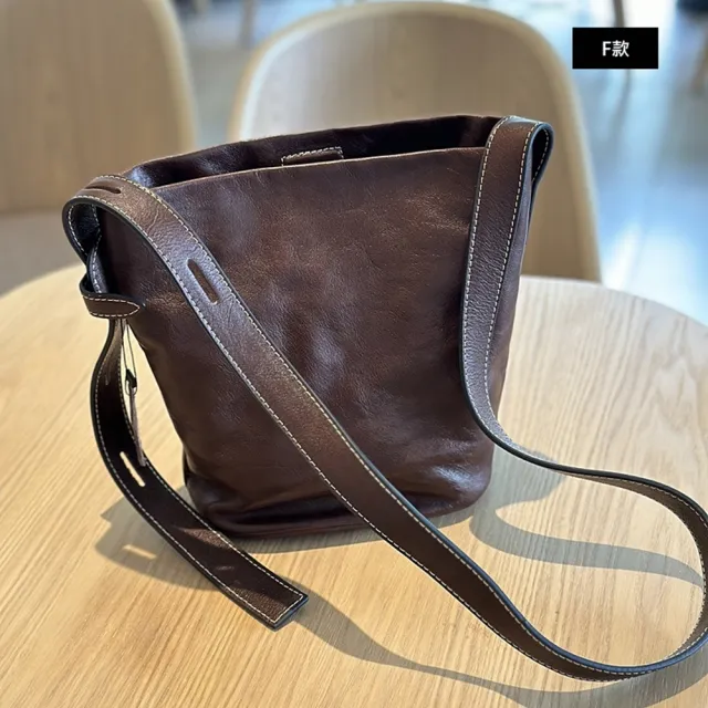 【巴黎精品】現貨+預購 真牛皮水桶包斜背腋下包真皮革肩背包(復古休閒側背女包包3款a1mk18 B)