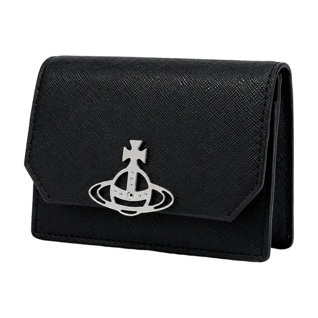 【Vivienne Westwood】簡約土星LOGO防刮卡片夾-黑