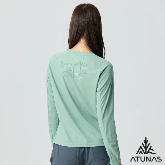 【ATUNAS 歐都納】女款POLARTEC POWER DRY長袖T恤(A1TSGZ02W霧綠/吸濕排汗/抑菌抗臭/抗UV/透氣/戶外)