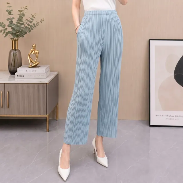 【巴黎精品】三宅風皺褶衣服摺褲寬鬆闊腿褲寬褲高級摺衣彈力長褲顯瘦折衣大碼(女褲子3色k1ab40)