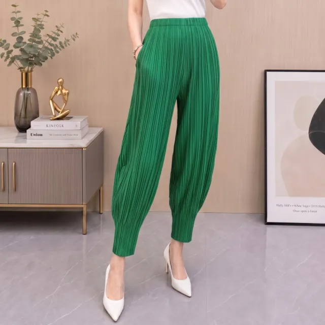 【巴黎精品】三宅風皺褶衣服摺褲寬鬆闊腿褲寬褲高級摺衣彈力長褲顯瘦折衣大碼(女褲子3色k1ab40)