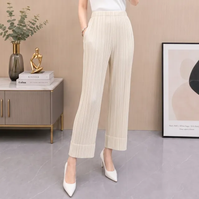 【巴黎精品】三宅風皺褶衣服摺褲寬鬆闊腿褲寬褲高級摺衣彈力長褲顯瘦折衣大碼(女褲子3色k1ab40)