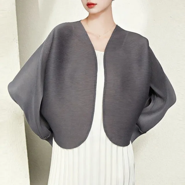 【巴黎精品】三宅風皺褶衣服上衣外套(摺衣壓褶百搭蝙蝠袖針織開衫折衣女外套2色n1jq62)