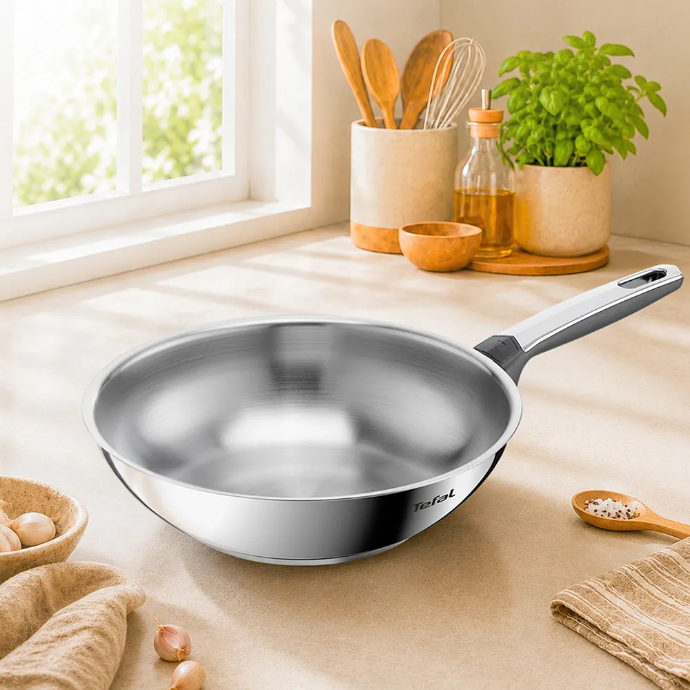 【Tefal 特福】精銳系列28cm不鏽鋼炒鍋(不挑爐具、IH爐可用鍋)