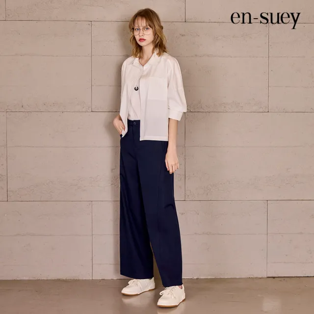 【en-suey 銀穗】口袋造型五分袖開襟襯衫-女