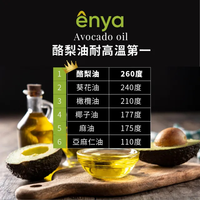 【Enya】西班牙原裝進口酪梨油 1000ml - 3瓶組玻璃瓶(耐高溫達260度 適合各式料理方式)
