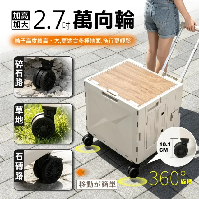 【ONE HOUSE】丹邁越野4輪折疊購物收納車 買菜車 購物車 平拉推車(75L特大折疊手推車_三開門 1入)