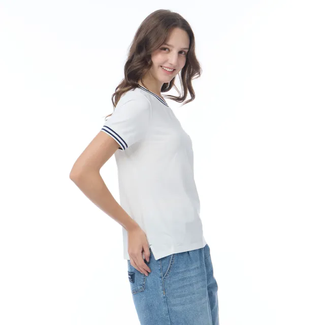 【NAUTICA】官方旗艦 女裝 網球拍圖騰刺繡抑菌短袖T恤(白色)