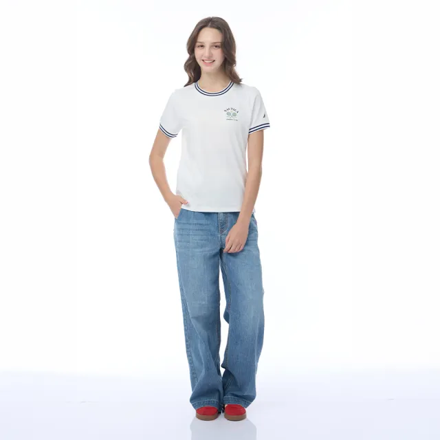 【NAUTICA】官方旗艦 女裝 網球拍圖騰刺繡抑菌短袖T恤(白色)