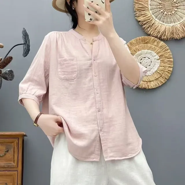 【MU YI YANG 慕衣洋】慵懶V領寬鬆中袖上衣