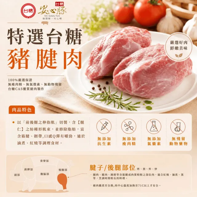 【台糖安心豚】豬腱肉600g x3包(國產嚴選四腱珍取 筋肉相織Q彈 肉香醇厚適合燉煮)