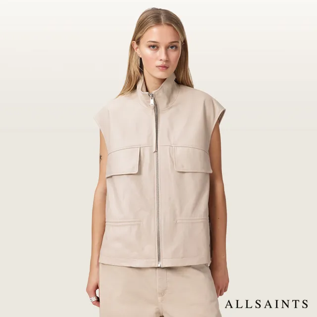 【ALLSAINTS】FLOR 寬鬆羊皮背心-黑米兩色 W095LE(寬鬆版型)