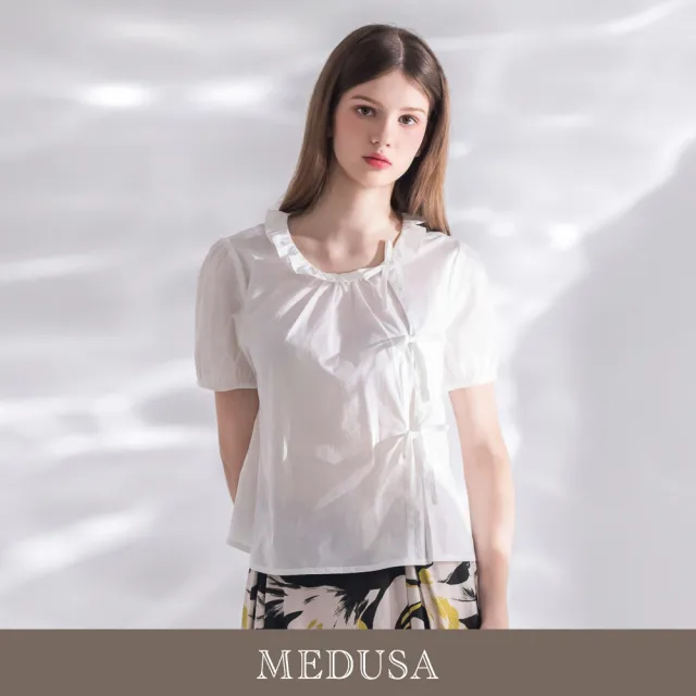 【MEDUSA 曼度莎】現貨-甜美小荷葉綁結造型襯衫上衣 - 2色（M-XL）｜襯衫女 休閒上衣 甜美穿搭