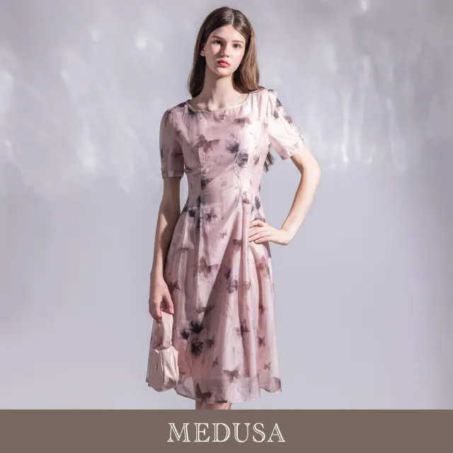 【MEDUSA 曼度莎】現貨-約會天絲棉粉霧蝴蝶收腰小洋裝（M-XL）｜洋裝推薦 小禮服 約會穿搭