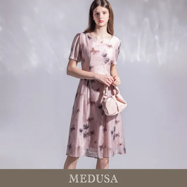【MEDUSA 曼度莎】現貨-約會天絲棉粉霧蝴蝶收腰小洋裝（M-XL）｜洋裝推薦 小禮服 約會穿搭