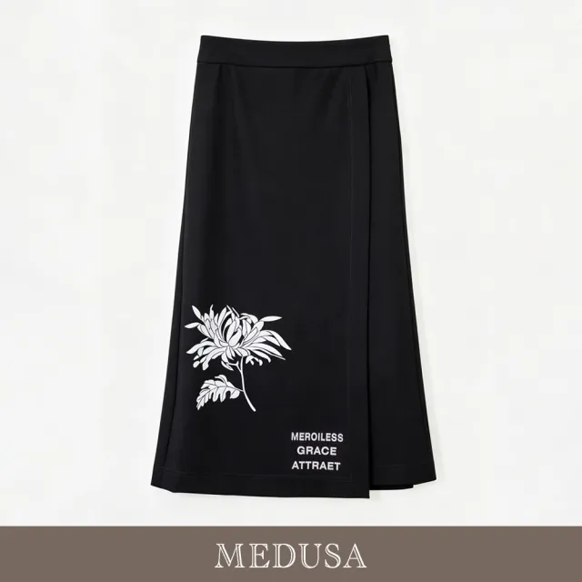【MEDUSA 曼度莎】現貨-都會個性花卉文字側蓋中長裙（M-XL）｜長裙穿搭 中長裙 都會穿搭