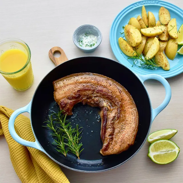 【Le Creuset】BBQ鑄鐵煎鍋26cm(錦葵紫/薄荷綠/含羞草黃 3色選1)