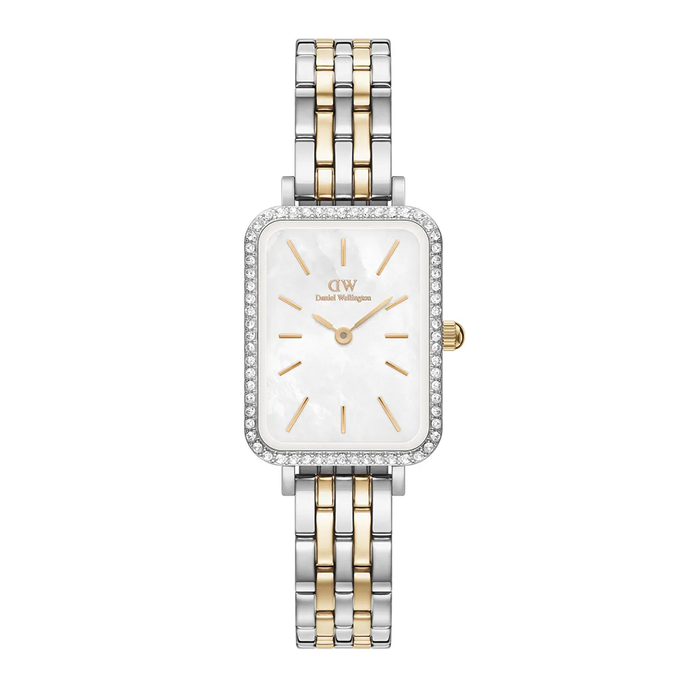 【Daniel Wellington】DW 手錶 Quadro Lumine Bezel 20X26mm星環貝母盤珠寶式雙色錶鏈(DW00100671)