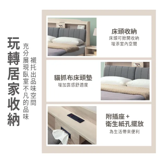 【ASSARI】雙人5尺卡洛琳USB插座收納床頭箱