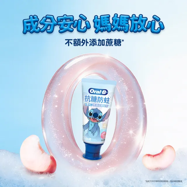 【Oral-B 歐樂B】抗糖防蛀兒童牙膏60g (冰雪奇緣 草莓/史迪奇 白桃) 含氟牙膏/含氟量950ppm
