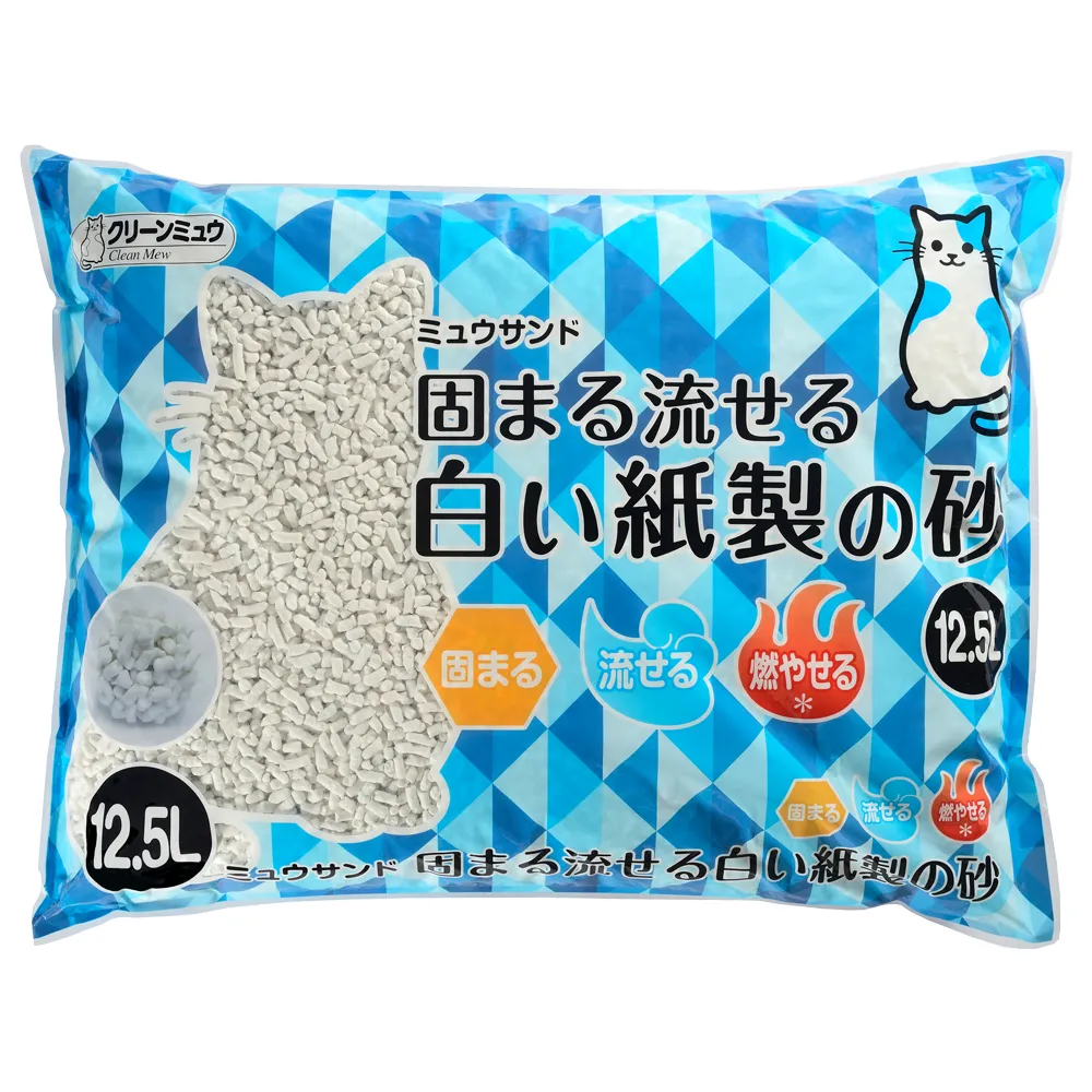 【Clean one】白色無香超凝結紙貓砂12.5L(尿色檢查/低粉塵/紙砂/凝結砂/日本製)