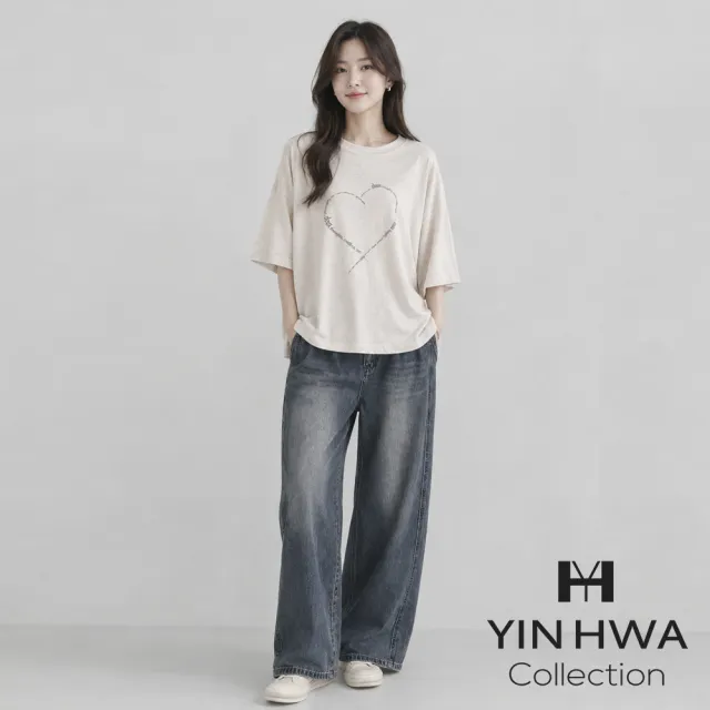 【YIN HWA 盈樺】C`EST MOIJEU 簡約字母排列愛心印花圖案T恤