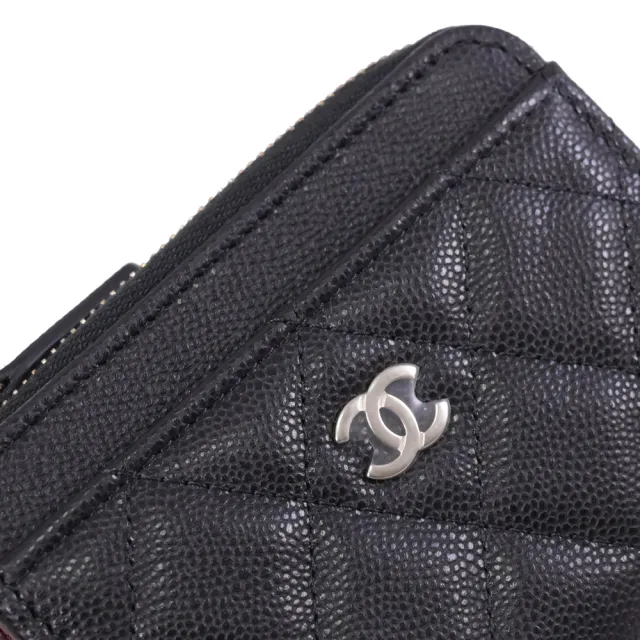 【CHANEL 香奈兒】經典雙C LOGO菱格小牛皮信用卡零錢包(黑/淡金)