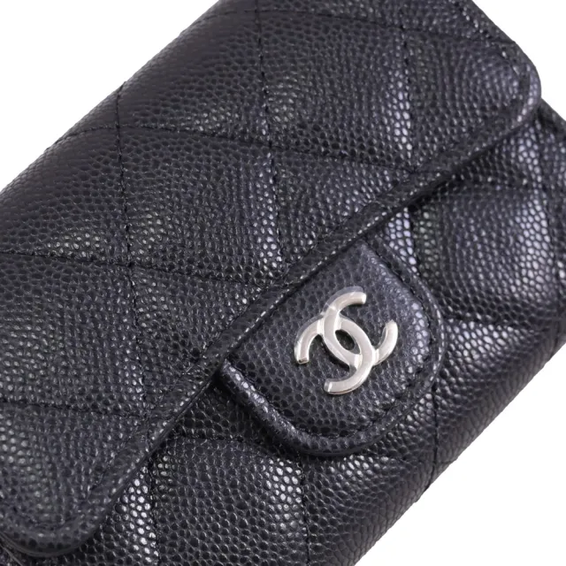【CHANEL 香奈兒】經典雙C LOGO菱格荔枝紋信用卡零錢包(黑/淡金)