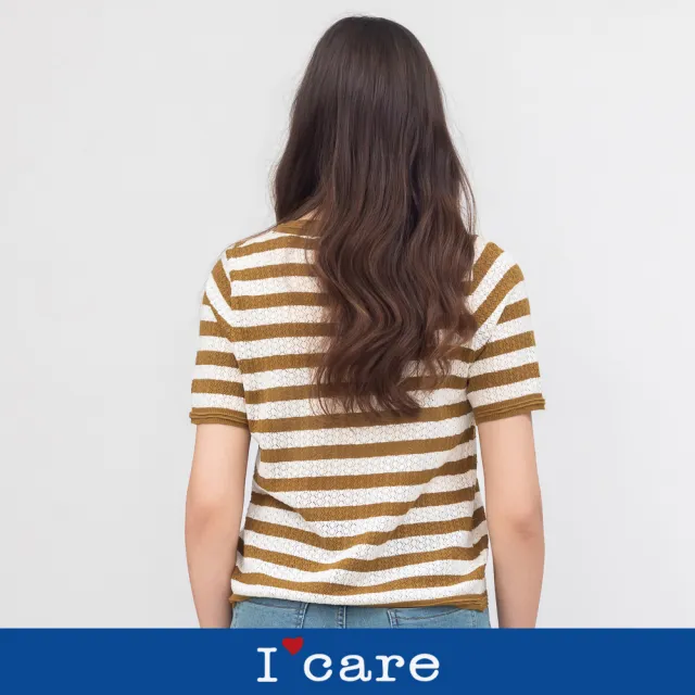 【I’Care 依卡】現貨-質感蕾絲底條紋針織上衣 - 2色（F）｜ 休閒上衣 短袖上衣 女上衣