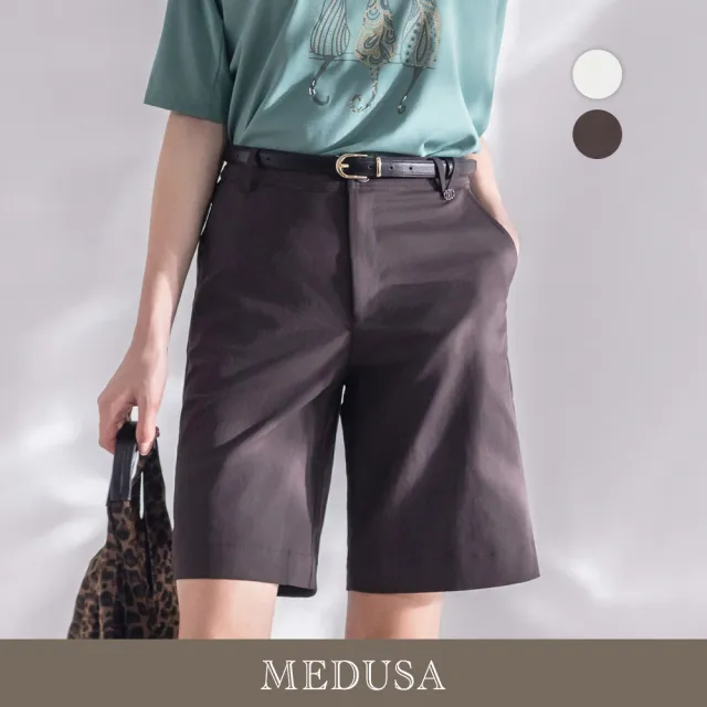 【MEDUSA 曼度莎】現貨-簡約M字造型褲耳及膝短褲 - 2色(M-2L)|女短褲 休閒穿搭 休閒短褲