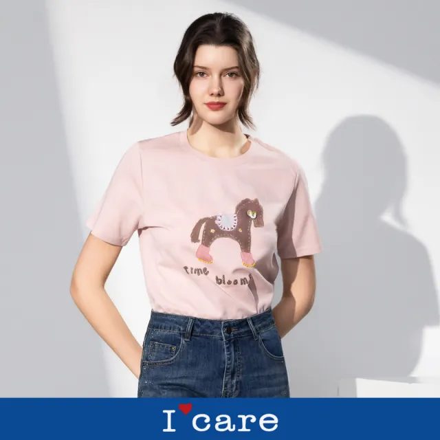 【I’Care 依卡】現貨-輕鬆休閒粉嫩小馬純棉T恤 - 2色（F）｜純棉T恤 短袖T恤 休閒穿搭