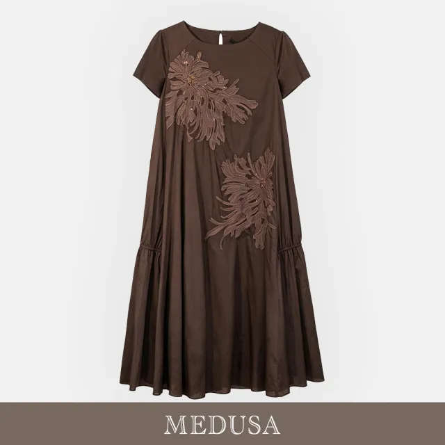 【MEDUSA 曼度莎】現貨-輕熟浪漫花飾純棉長洋裝小禮服（M-XL）｜長洋裝 約會穿搭 媽媽禮服