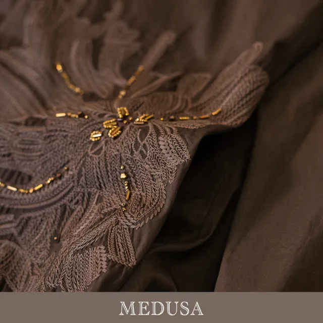 【MEDUSA 曼度莎】現貨-輕熟浪漫花飾純棉長洋裝小禮服（M-XL）｜長洋裝 約會穿搭 媽媽禮服