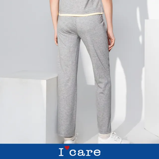 【I’Care 依卡】現貨-灰調奶黃邊修身直筒運動長褲（M-L）｜運動長褲 直筒褲 休閒穿搭