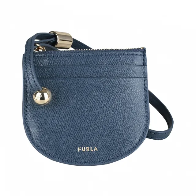 【FURLA 芙拉】FURLA精品粒面小牛皮附腕帶拉鍊零錢卡夾(小/藍)